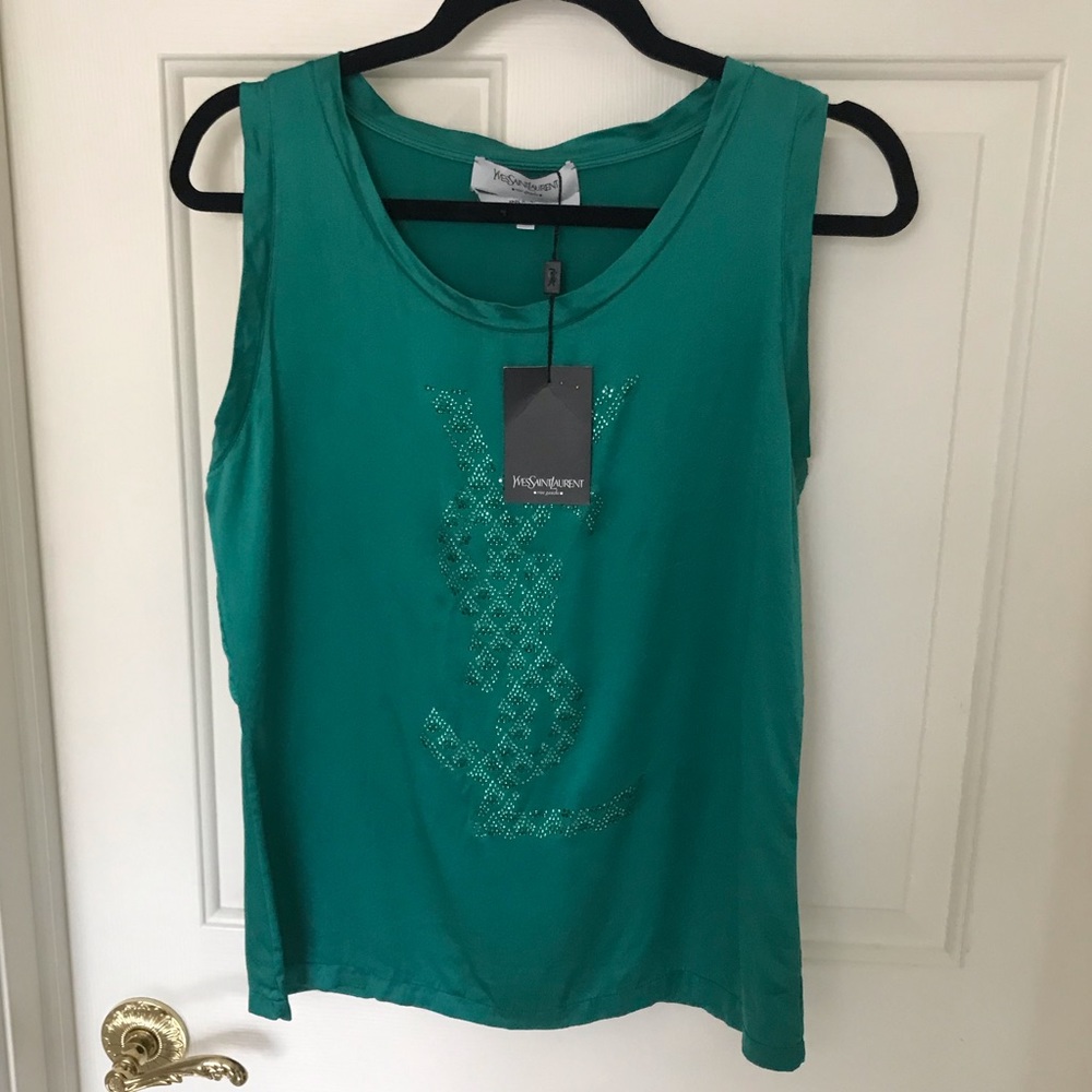 Yves Saint Laurent Vintage Green Silk Logo Top